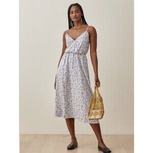 Reformation Bianka Dress Women 2 Blue White Floral Midi Tencel Lyocell Resort